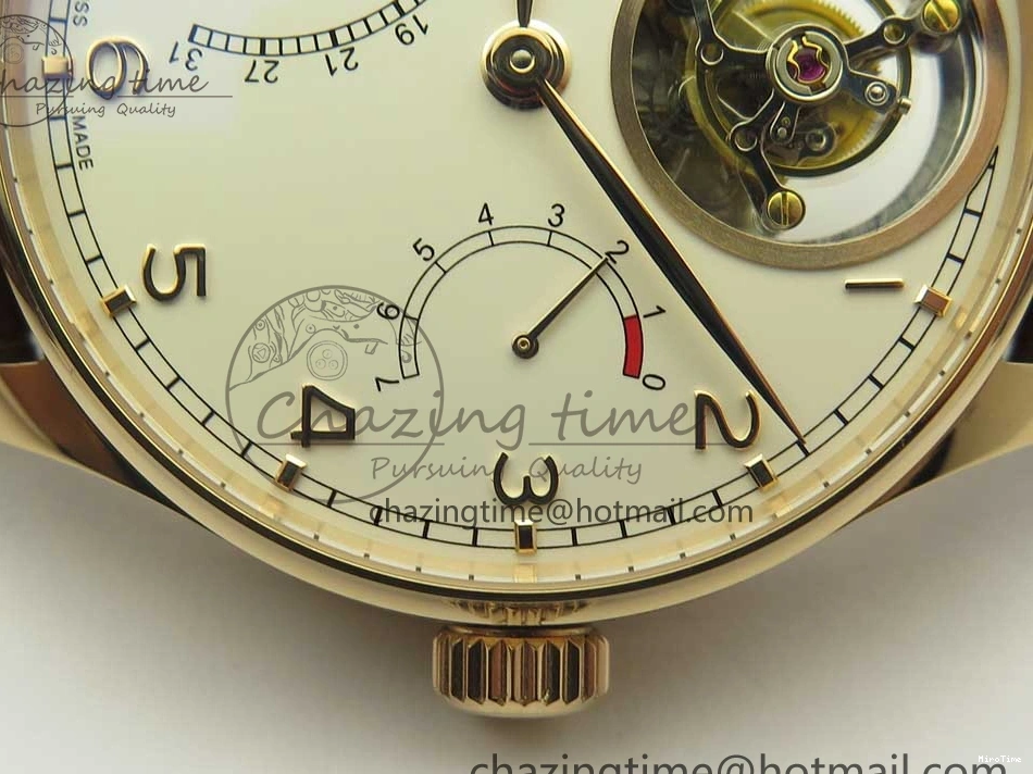 MIROTIME 0211 Portuguese Tourbillon IW504602 RG ZF Best Edition White Dial on Brown Leather Strap Stretchable 7178